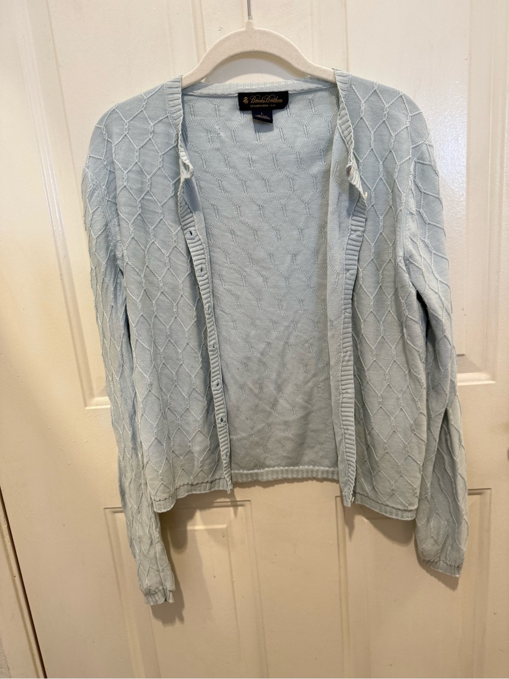 Brooks Brothers Pale Blue Cable Knit Cardigan silk cotton blend large
